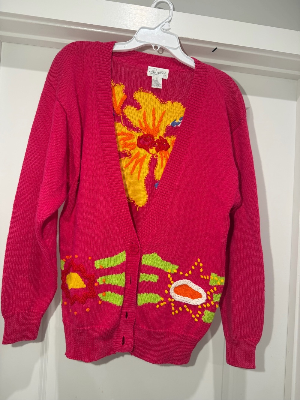 Vtg Pappagallo Sport Pink Floral Cardigan Sweater
Womens Large Tropical Ramie- M